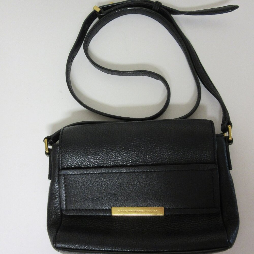 Marc by Marc Jacobs Black Pebbled Leather Small Flap Over Snap Closure Crossbody